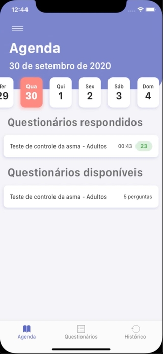 Home page with questionnaires listing.